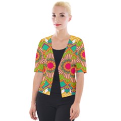 Mandala Patterns Yellow Cropped Button Cardigan by Nexatart