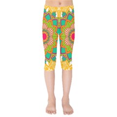 Mandala Patterns Yellow Kids  Capri Leggings  by Nexatart