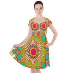 Mandala Patterns Yellow Cap Sleeve Midi Dress by Nexatart