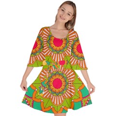 Mandala Patterns Yellow Velour Kimono Dress