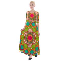 Mandala Patterns Yellow Half Sleeves Maxi Dress by Nexatart