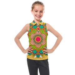 Mandala Patterns Yellow Kids  Sleeveless Polo Tee