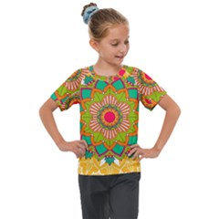 Mandala Patterns Yellow Kids  Mesh Piece Tee