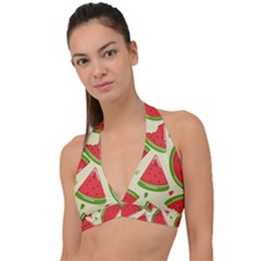 Cute Watermelon Seamless Pattern Halter Plunge Bikini Top