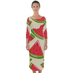 Cute Watermelon Seamless Pattern Quarter Sleeve Midi Bodycon Dress by Nexatart