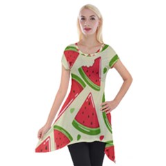 Cute Watermelon Seamless Pattern Short Sleeve Side Drop Tunic by Nexatart