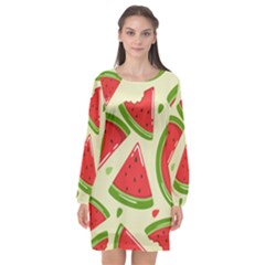 Cute Watermelon Seamless Pattern Long Sleeve Chiffon Shift Dress  by Nexatart