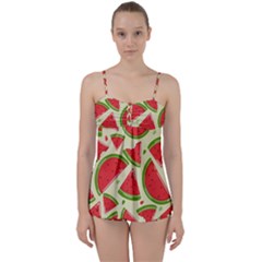 Cute Watermelon Seamless Pattern Babydoll Tankini Set by Nexatart