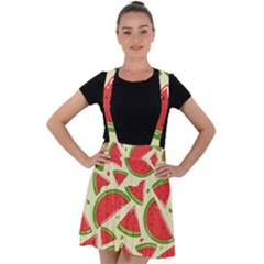 Cute Watermelon Seamless Pattern Velvet Suspender Skater Skirt by Nexatart