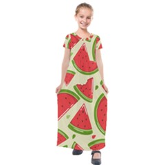 Cute Watermelon Seamless Pattern Kids  Short Sleeve Maxi Dress by Nexatart