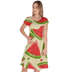 Cute Watermelon Seamless Pattern Classic Short Sleeve Dress