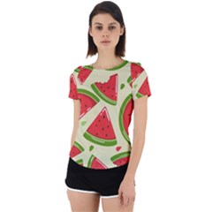 Cute Watermelon Seamless Pattern Back Cut Out Sport Tee