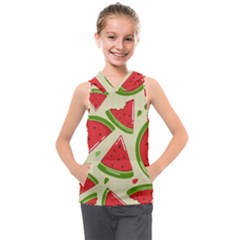 Cute Watermelon Seamless Pattern Kids  Sleeveless Hoodie