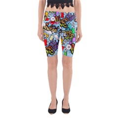 Graffiti Characters Seamless Patternm Yoga Cropped Leggings by Nexatart