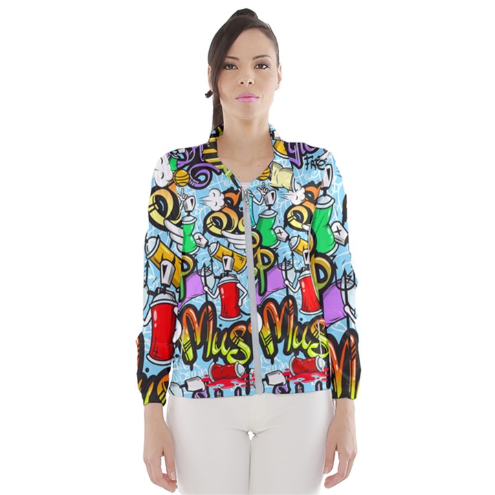 Graffiti Characters Seamless Patternm Women s Windbreaker