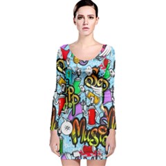 Graffiti Characters Seamless Patternm Long Sleeve Velvet Bodycon Dress by Nexatart