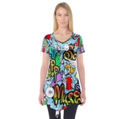 Graffiti Characters Seamless Patternm Short Sleeve Tunic  by Nexatart