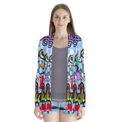 Graffiti Characters Seamless Patternm Drape Collar Cardigan by Nexatart