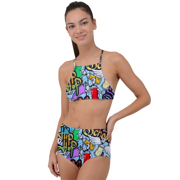 Graffiti Characters Seamless Patternm High Waist Tankini Set