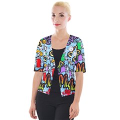 Graffiti Characters Seamless Patternm Cropped Button Cardigan by Nexatart