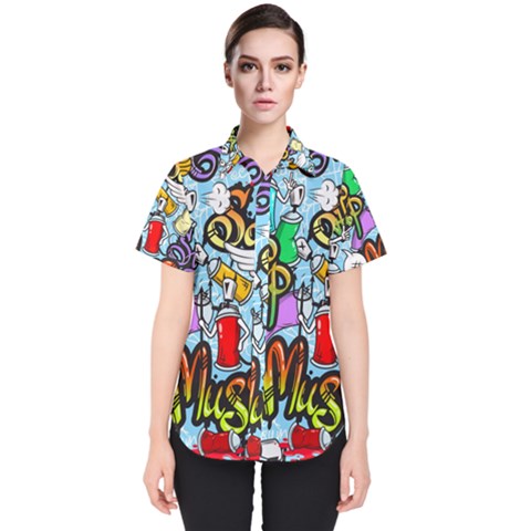 Graffiti Characters Seamless Patternm Women s Short Sleeve Shirt by Nexatart