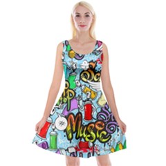 Graffiti Characters Seamless Patternm Reversible Velvet Sleeveless Dress