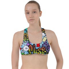 Graffiti Characters Seamless Patternm Criss Cross Racerback Sports Bra by Nexatart