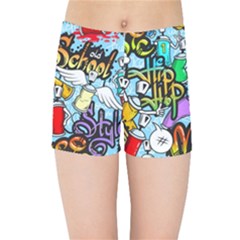 Graffiti Characters Seamless Patternm Kids  Sports Shorts by Nexatart