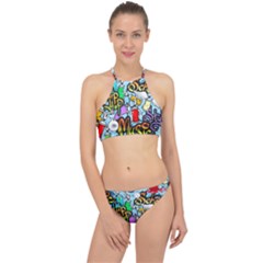 Graffiti Characters Seamless Patternm Racer Front Bikini Set by Nexatart