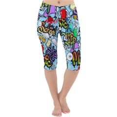 Graffiti Characters Seamless Patternm Lightweight Velour Cropped Yoga Leggings by Nexatart