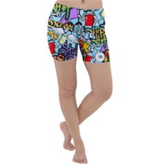 Graffiti Characters Seamless Patternm Lightweight Velour Yoga Shorts by Nexatart