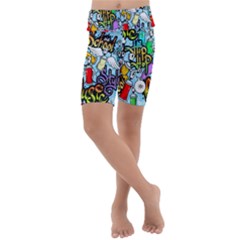 Graffiti Characters Seamless Patternm Kids  Lightweight Velour Cropped Yoga Leggings by Nexatart