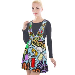 Graffiti Characters Seamless Patternm Plunge Pinafore Velour Dress by Nexatart