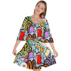 Graffiti Characters Seamless Patternm Velour Kimono Dress by Nexatart