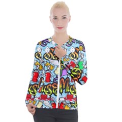 Graffiti Characters Seamless Patternm Casual Zip Up Jacket by Nexatart