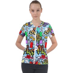 Graffiti Characters Seamless Patternm Short Sleeve Zip Up Jacket by Nexatart