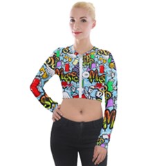 Graffiti Characters Seamless Patternm Long Sleeve Cropped Velvet Jacket by Nexatart