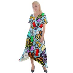 Graffiti Characters Seamless Patternm Cross Front Sharkbite Hem Maxi Dress by Nexatart