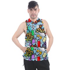 Graffiti Characters Seamless Patternm Men s Sleeveless Hoodie