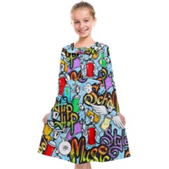 Graffiti Characters Seamless Patternm Kids  Midi Sailor Dress