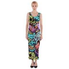 Zombie Heads Pattern Fitted Maxi Dress by Nexatart