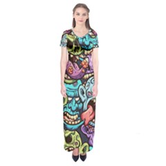 Zombie Heads Pattern Short Sleeve Maxi Dress