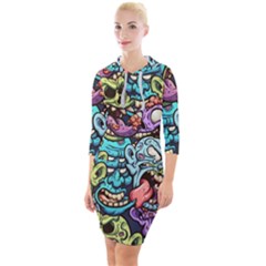 Zombie Heads Pattern Quarter Sleeve Hood Bodycon Dress