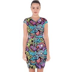 Zombie Heads Pattern Capsleeve Drawstring Dress  by Nexatart