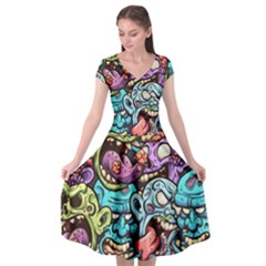 Zombie Heads Pattern Cap Sleeve Wrap Front Dress by Nexatart