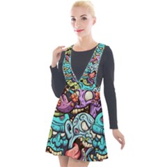 Zombie Heads Pattern Plunge Pinafore Velour Dress by Nexatart