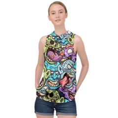 Zombie Heads Pattern High Neck Satin Top by Nexatart