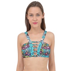 Zombie Heads Pattern Cage Up Bikini Top