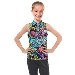 Zombie Heads Pattern Kids  Sleeveless Polo Tee