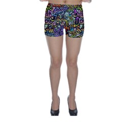 Graffiti Word Seamless Pattern Skinny Shorts by Nexatart